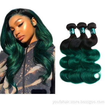 Wholesale Brazilian Virgin Human Hair Ombre Color 1b/green Body Wave Hair Bundles with Lace Closure Mink Unprocessed Hair Bundle